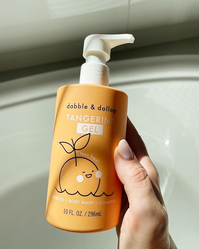 Dabble & Dollop Tangerine Body Wash & Shampoo – 3-in-1 Natural Bubble Bath for Kids, Made in USA, No Parabens or Sulfates, Vegan, Gluten-Free, Tear-Free (10oz, Pack of 2)-CubbioJoy