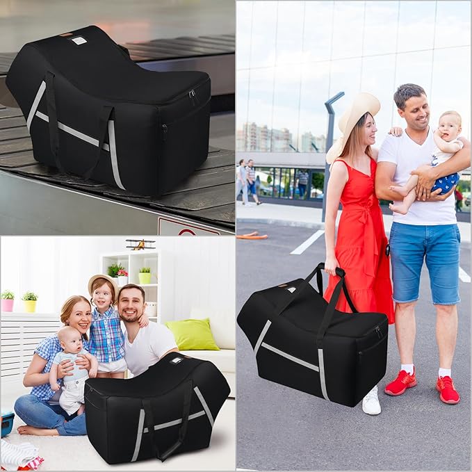Infant Car Seat Travel Bag for Airplane Compatible with All Nuna Pipa Car Seat and Base,Chicco KeyFit 30 and Base, Padded Car Seat Bags for Air Travel,Car Seat Gate Check Bag with Side Pocket, Black-CubbioJoy