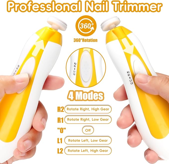 Baby Nail Trimmer Electric, 6 in 1 Baby Nail File Clippers Infant Grooming Kit Manicure Set for Toddler or Adults, Yellow-CubbioJoy