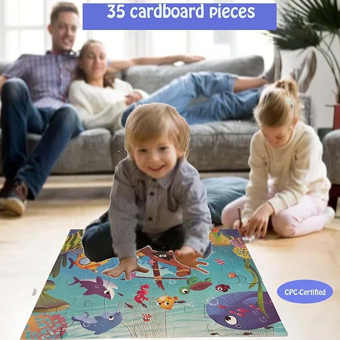 Jumbo Floor Puzzle for Kids, Large Jigsaw Puzzles 35 Piece for Kids Ages 3-5,Preschool Learning & Education Toys, Gifts for 4-8 Year Old Boys and Girls (Marine Animals 2)-CubbioJoy