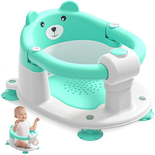 Baby Bath Seat for Babies 6 Months & up, Non-Slip Toddler Bath Seats for Babies Sitting Up, Safe Infant & Newborn Bathtub Chair with 4 Suction Cups & Soft Cushion for Shower,Mint-CubbioJoy