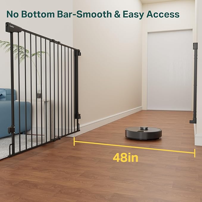 Cumbor 34" Extra Tall No Bottom Bar Baby Gate for Stairs, Auto Close Dog Gate Indoor for Larger Pets, 31.6-48" Hardware Mounted Safety Gate for Doorways, Wide Walk Thru Door for Easy Access (Black)-CubbioJoy