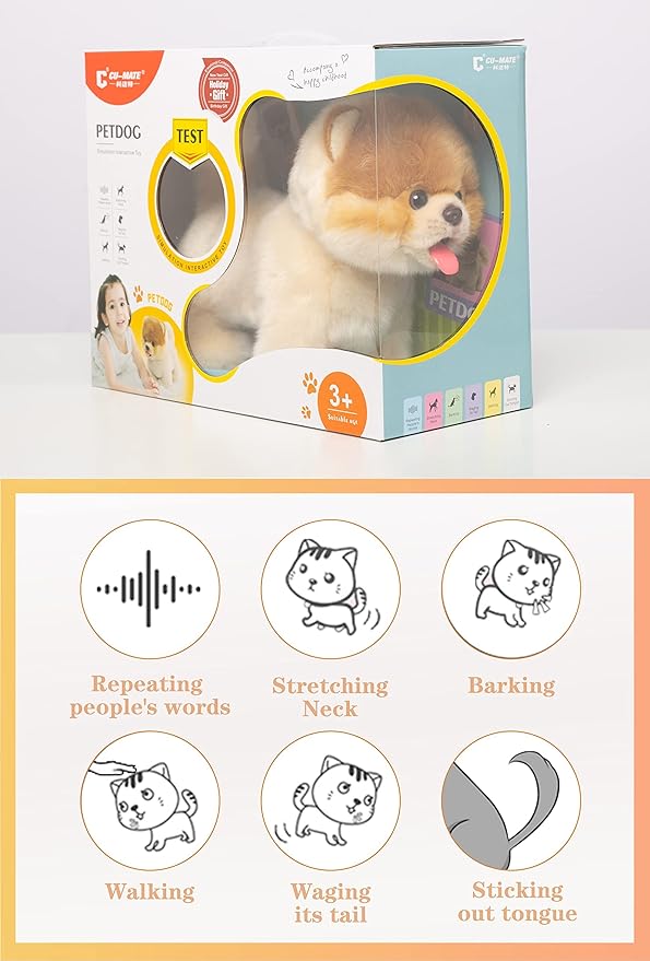 CU-MATE Interactive Dog Stuffed Animal Electronic Plush Pomeranian Simulation Puppy Realistic Toy Like-Real Robotic Nodding Barking Wagging Tail Present Pet for Toddler Boys-CubbioJoy
