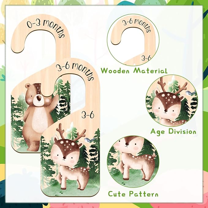 Animals Baby Closet Dividers, 7PCS Wooden Baby Clothes Dividers for Closet Organizers, Newborn to 24 Months Home Animals Theme Nursery Clothes Decor-CubbioJoy