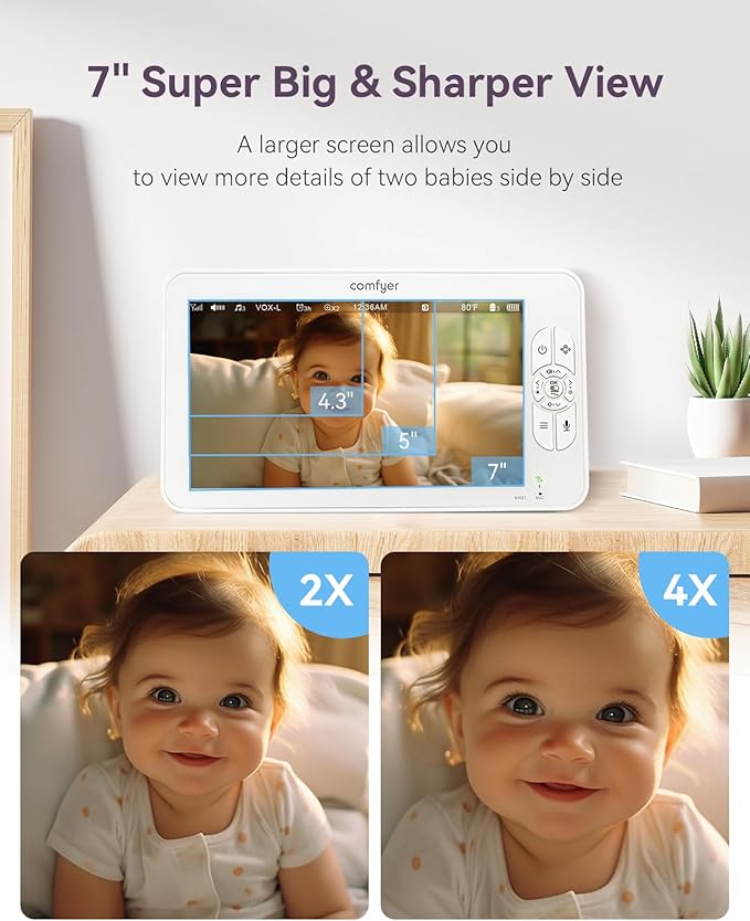 Baby Monitor with Camera and Audio, 7" 720P HD Video Baby Monitor No WiFi, 4000mAh Battery, VOX Mode, Auto Night Vision, Hack Proof, Remote PTZ-CubbioJoy