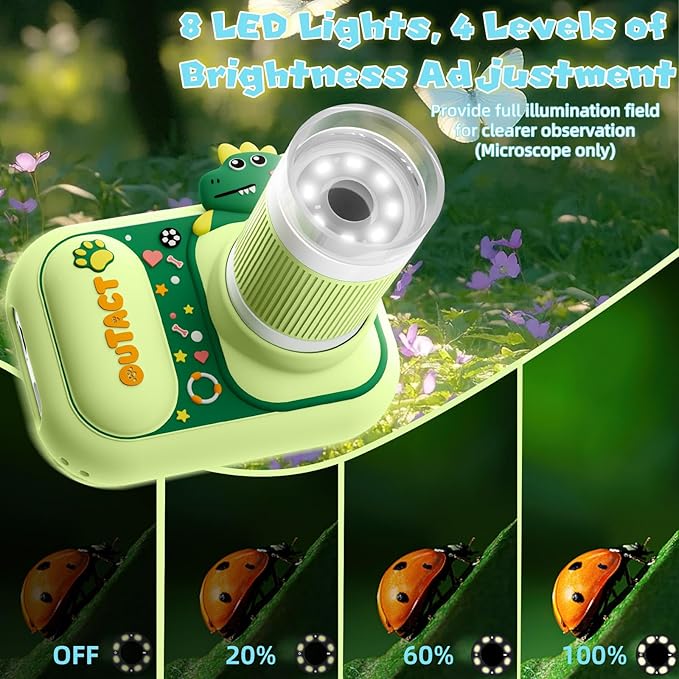 2 in 1 Microscope for Kids & Video Camera, 1000X Digital Microscope with 2.4" Screen, 1080P Portable Handheld Kids Camera Toys, STEM Educational Science Kit Toys for 3-12 Age Years Old Boys Girls-CubbioJoy