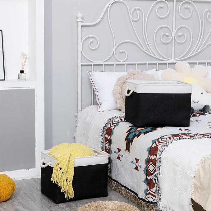 Bidtakay Black Storage Bins Storage Baskets for Shelves Decorative Basket Set of 2 Fabric Cloth Bins for Organizing 16x11.8x11.8 in Large Tall Baskets with Soft Handles for Home Office Living Room-CubbioJoy