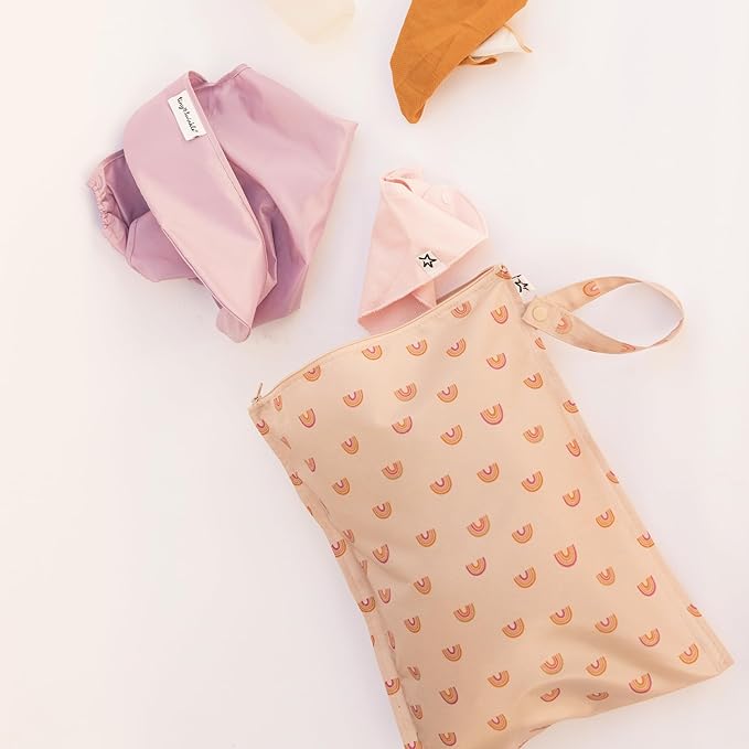 Tiny Twinkle Mess-Proof Waterproof Wet Dry Bag | 2-Pack Reusable Wet Bags for Swimsuits & Baby Clothes | Leakproof Wet Bag for Travel & Diaper Changes for Baby (Boho Rainbow)-CubbioJoy