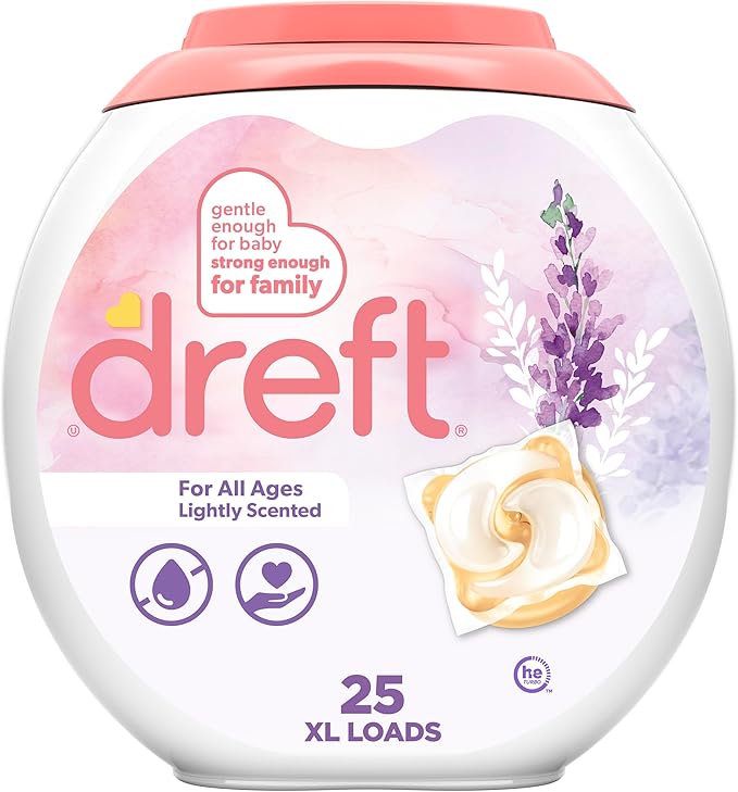 Dreft Laundry Detergent Pacs, HE Compatible, Lightly Scented, Lavender, 25 Count-CubbioJoy