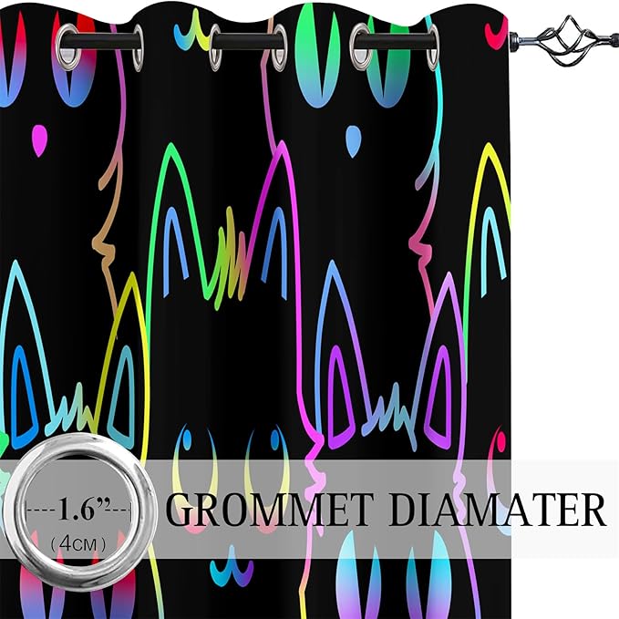 Cat Curtain Panels for Girls - 2Pcs Cat Blackout Curtains for Girls Bedroom, 82" W x 63" L-CubbioJoy