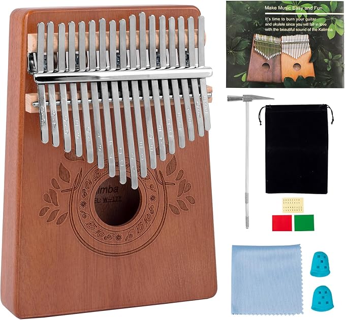 Kalimba Thumb Piano 17 Keys Instrument: Portable Mbira Finger Pianos Musical Gifts for Kids Adults Beginners - Mahogany Wood Handheld Piano with Tune Hammer, Music Book-CubbioJoy