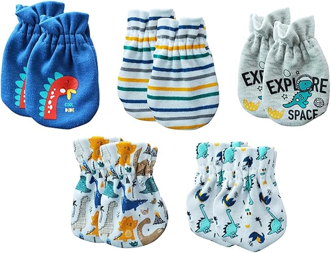 5 Pairs Baby Not Scratch Mittens 0-6 Months New Born Boy Girl Gloves Cute Infant Accessories-CubbioJoy