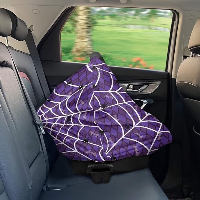 Binienty Halloween Spider Web and Bat Baby Car Seat Canopy Cover Halloween Decoration Nursing Cover for Breastfeeding Carseat Covers for Boy Girls-CubbioJoy