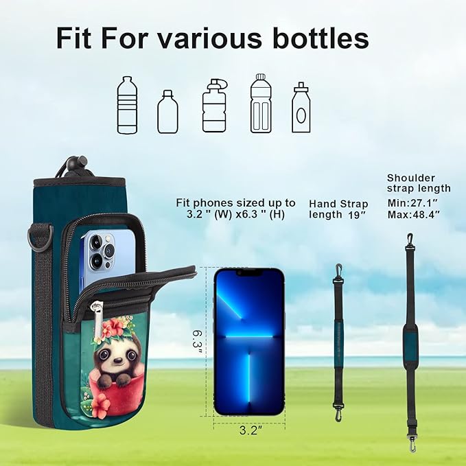 25/32/40/64oz Water Bottle Bag Holder Carrier-Insulated Crossbody Sling Case Sleeve with Strap & Pockets for Men Women Gym Cycling Travel Walking Hiking Camping-CubbioJoy