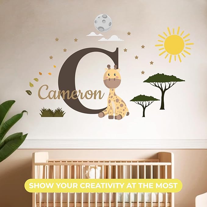 CRYPTONITE Personalized Name Jungle Animals Vinyl Wall Decor I Nursery Wall Decal for Baby Boy & Girl Decoration I Stickers for Kids I Multiple Options for Customization (B. Giraffe)-CubbioJoy