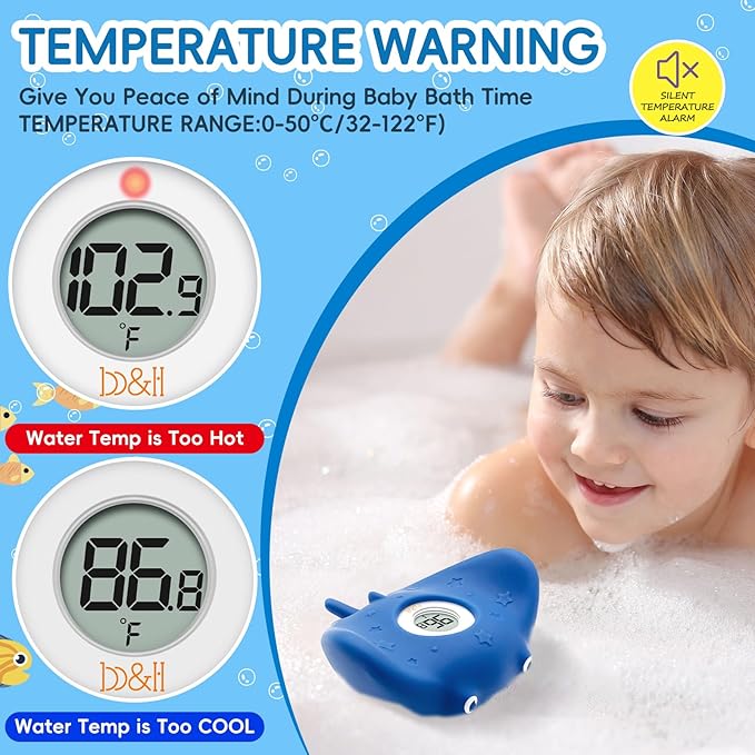 b&h Silicone Baby Bath Thermometer - Safety Digital Infant Bathtub Temperature Thermometer, Color-Coded Display, Quick-Read, Detachable Silicone Jacket, Dishwasher Safe, Temperature Toy-CubbioJoy