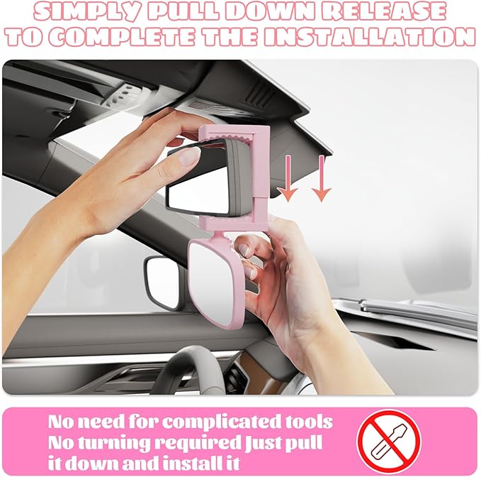 360-Degree Baby Car Mirror for Rear-Facing Seats,Kids Safety Mirrors with Tool-Free Installation,Kids Rear View Mirror BPA-Free Shatterproof & ASTM Certified (Adjustable 14"-22") (PINK)-CubbioJoy