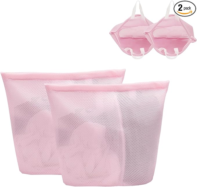 2 Pcs laundry bag with handles mesh laundry bags washing machine laundry totes travel storage and sorting bag for Clothes laundry bag for delicates(Pink2N)-CubbioJoy