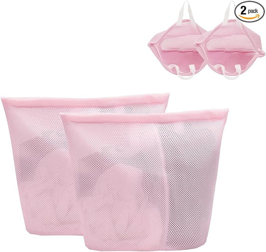 2 Pcs laundry bag with handles mesh laundry bags washing machine laundry totes travel storage and sorting bag for Clothes laundry bag for delicates(Pink2N)-CubbioJoy