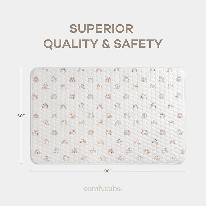 Comfy Cubs Rectangle Kids Play Mat - Large 60 x 96 inches Soft Quilted Baby Floor Mat with Non-Slip Bottom - Plush Design for Toddlers' Playtime and Relaxation - Comfortable and Durable - Rainbow-CubbioJoy