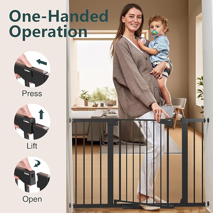 Cumbor 2 Pack 29.7"-48" Baby Gate for Stairs, Mom's Choice Awards Winner-Dog Gate for Doorways, Pressure Mounted Auto-Close Pet Gates for Dogs Indoor, Safety Child Gate with Easy Walk Thru Door,Black-CubbioJoy