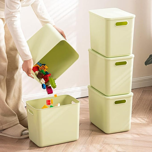 5 pack large plastic White storage bins Baskets, Toy Box Chest with Lids and Handle，Organizer Containers for Baby，Kids,snacks,Nursery，Shelves，Playroom, Bedroom，Office,Closet，home-CubbioJoy