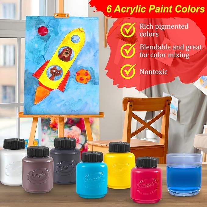Acrylic Paint Set for Kids Includes 6 Acrylic Paints, Painting Canvas, 7 Paintbrushes, Paint Pallet, Arts and Crafts for Kids Canvas Painting Supplies Bundle-CubbioJoy