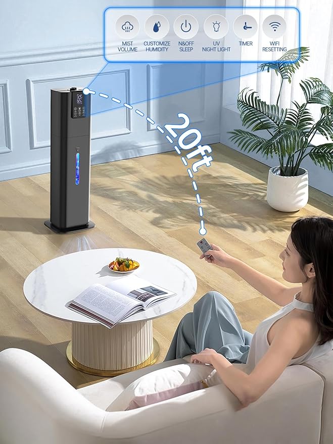 8L Smart Humidifiers for Bedroom Large Room, 2.1Gal Cool Mist Top Fill Diffuser Ambient Light, App & Remote Control, 3 Mist Modes, Quiet Humidifier for Home Office Plant (Black)-CubbioJoy
