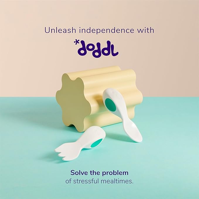 doddl Baby Spoon and Fork Set with Travel Case, Ergonomic Utensils For Self Feeding, Silverware for Babies 6 Months and Up, BPA Free, Dishwasher Safe-CubbioJoy