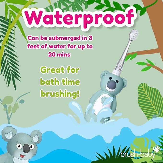brush-baby WildOnes™ Rechargeable Kids Electric Toothbrush – Koala | Flashing Lights, 2-Min Timer, Waterproof, 3 Brush Heads | Toddler & Child Toothbrush Ages 0-10 | Soft Bristles-CubbioJoy