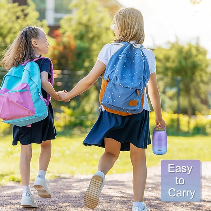 17 oz Insulated Lunch Containers Hot Food Jar, Wide Mouth Lunch Thermo for Hot Food Kids Adults, Vacuum Stainless Steel Thermo Lunch Box With Handle Folding Spoon for School, Office(Purple blue)-CubbioJoy