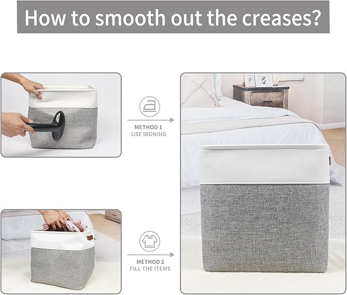 13x13 Cube Storage Bins, Collapsible Fabric Storage Box, 4 Pack Closet Baskets with Handles for Organizing, Shelf, Toys, Clothes, Home, Office, Nursery (Grey&White)-CubbioJoy