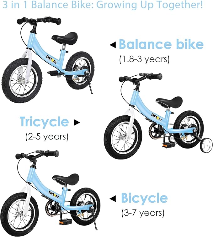 Balance Bike 2 in 1,The Dual Use of a Kids Balance Bike and Toddler Bike, for 2 3 4 5 6 7 Years Old -12 14 16 Inches with Training Theory, Brake, Pedal-CubbioJoy