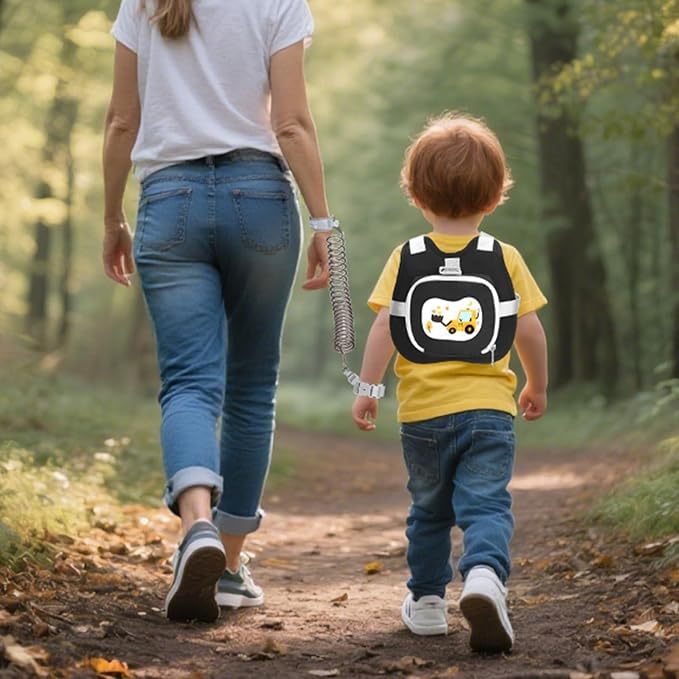 Accmor Toddler Harness Leash, Cute Excavator Child Walking Harness Tether Wristband Assistant Strap Belt Protector for Baby Boys, Collapsible Kids Leash + Anti Lost Wrist Link for Outdoor Travel Black-CubbioJoy