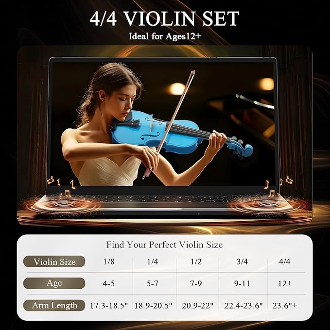 Beginner Violin 4/4, Full Size Violin for Adults, Teens, Student, Acoustic Fiddle Kit with Hard Case, Bow, Rosin, Bridge, Learners Age 12+ (Sky Blue)-CubbioJoy