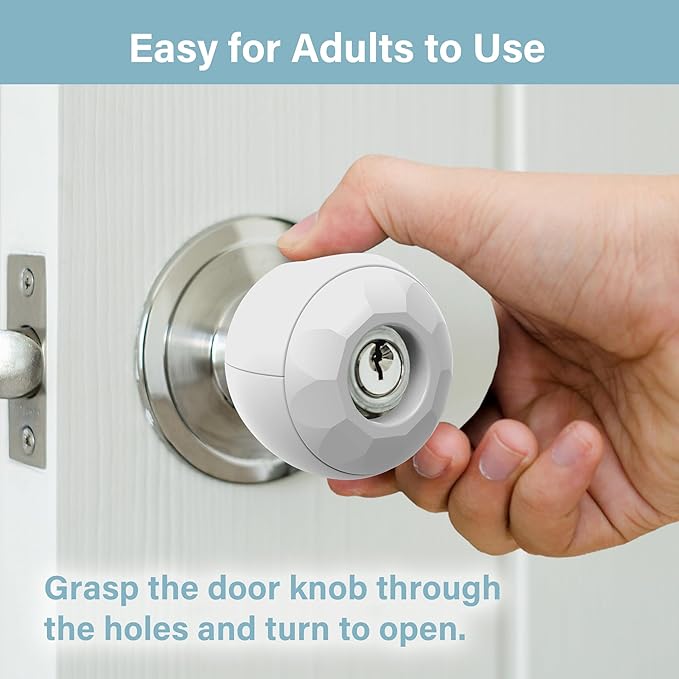 Child Proof Door Knob Covers (4 Pack), Toddler Door Locks, Baby Proof Safety Locks for Doors, Easy Install & No Tools Needed-CubbioJoy
