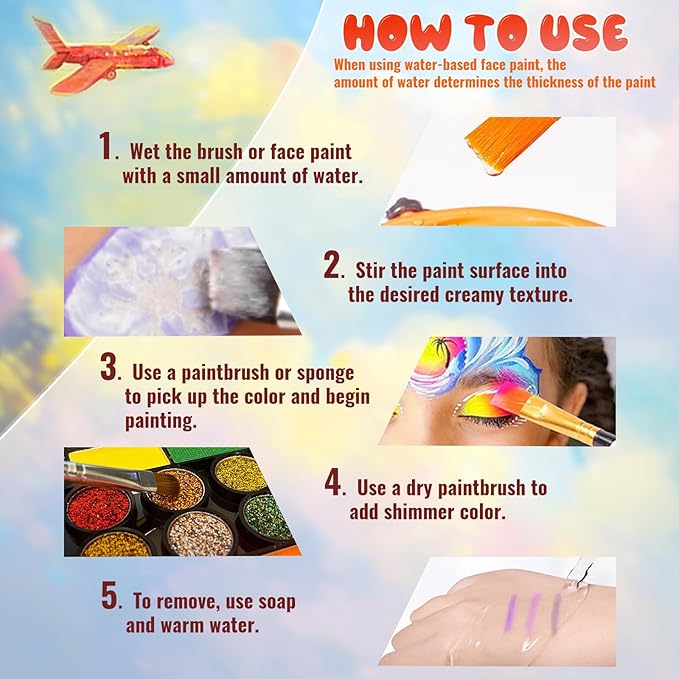 42 Color Face Paint Kit for Kids – Non-toxic Water-Based Makeup Palette with Stencils, Brushes & Gems – Face Painting Kit for Kids Ideal for Halloween, Parties, Festivals, Body Art & More-CubbioJoy