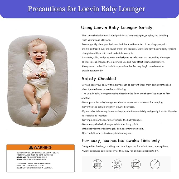 Baby Lounger Play Mat,Baby Lounger for Newborn Tummy Time for Baby in Flat Surface,0° Angle Newborn Lounger Baby Nest for Boys & Girls 0-12 Months(English Apricot)-CubbioJoy