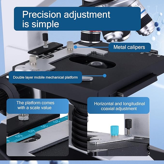 Compound Trinocular Microscope 40X-5000X Magnification, Research Grade Professional Microscope, Two Levels of Mechanical Stage LED Illumination, USB Video Camera with Microscope for Adults-CubbioJoy