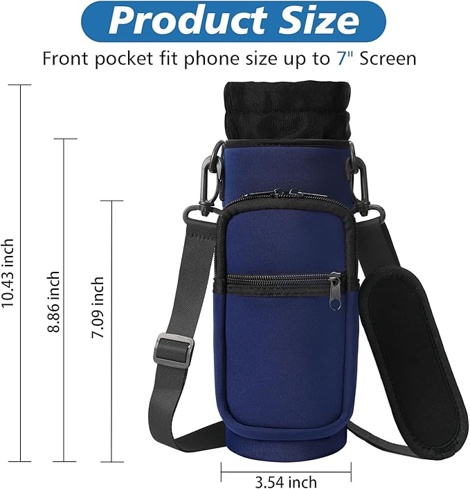 32 40 oz Water Bottle Carrier with Strap, Neoprene Water Bottle Sleeve Bag with 2 Pockets Insulated Flask Sling Holder for Walking Hiking Gym-CubbioJoy