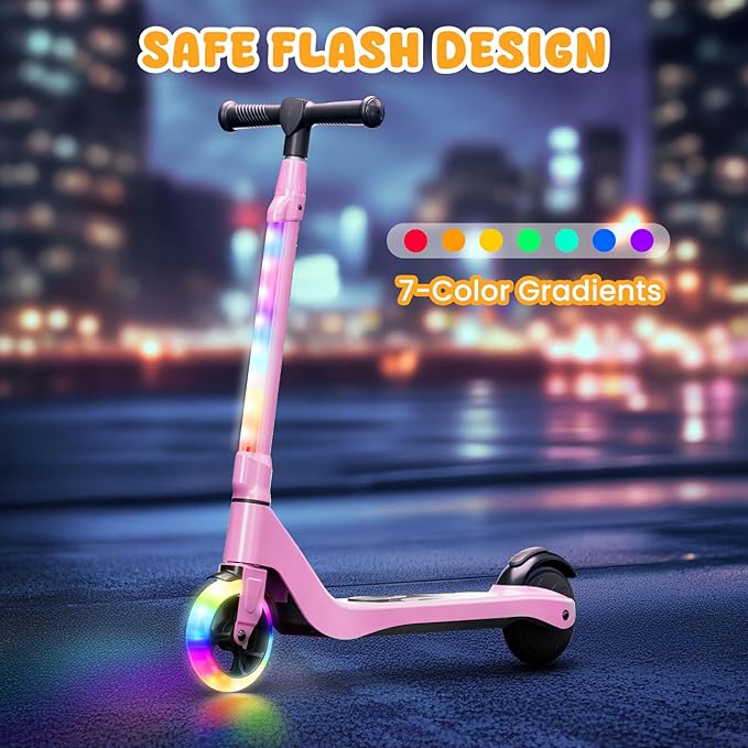 CBD Electric Scooter for Kids, 6 Mph Top Speed, Up to 5 Miles Range, 5.3" Solid Tires Wheel and Front Light, Kick Scooter Adjustable Height for Kids Age 6-12-CubbioJoy