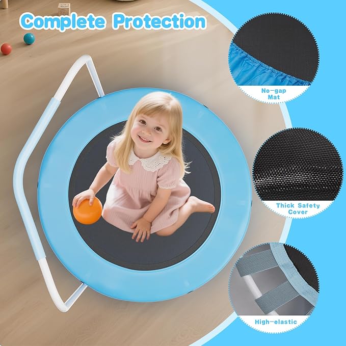 36" Mini Trampoline for Toddlers Ages 1–6 – Foldable Indoor/Outdoor Kids Rebounder with Foam Handle & Safety Padded Cover-CubbioJoy