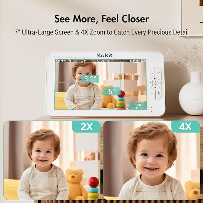 7" 1080P Full HD Video Baby Monitor No WiFi,100 Hrs 5000mAh Battery Runs 4 Days,4X Zoom,Remote 355° Pan-Tilt,2-Way Talk with Temp Alert/Lullabies/VOX-CubbioJoy