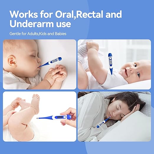 Berrcom Digital Thermometer for Adults, Oral and Underarm Thermometer for Baby and Kids Medical Thermometer with Fever Alarm Rectal Thermometer with Soft Tips-CubbioJoy