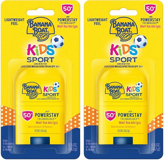 Banana Boat Kids Sport Sunscreen Stick SPF 50, 0.5oz | Travel Size Sunscreen, Childrens Sunscreen, Kids Sunblock, Oxybenzone Free Sunscreen for Kids, Mini Sunscreen SPF 50, 0.5oz (Pack of 2)-CubbioJoy