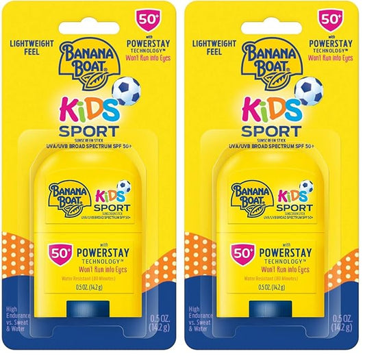 Banana Boat Kids Sport Sunscreen Stick SPF 50, 0.5oz | Travel Size Sunscreen, Childrens Sunscreen, Kids Sunblock, Oxybenzone Free Sunscreen for Kids, Mini Sunscreen SPF 50, 0.5oz (Pack of 2)-CubbioJoy