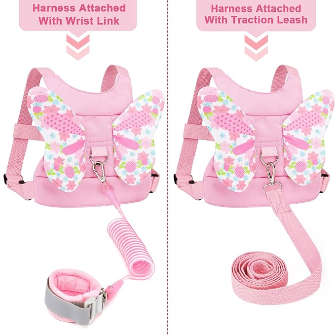 Accmor 3 in 1 Toddler Harness Leashes + Anti Lost Wrist Link, Kids Harness Children Leash for Girls, Child Anti Lost Leash Baby Cute Harness Belt Strap Hold Kids Close While Walking-CubbioJoy