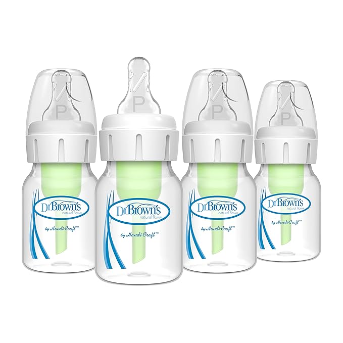 Dr. Brown's Natural Flow Anti-Colic Options+ Narrow Baby Bottle, 2 oz/60 mL, with Preemie Flow Nipple, 0m+, 4 Pack-CubbioJoy