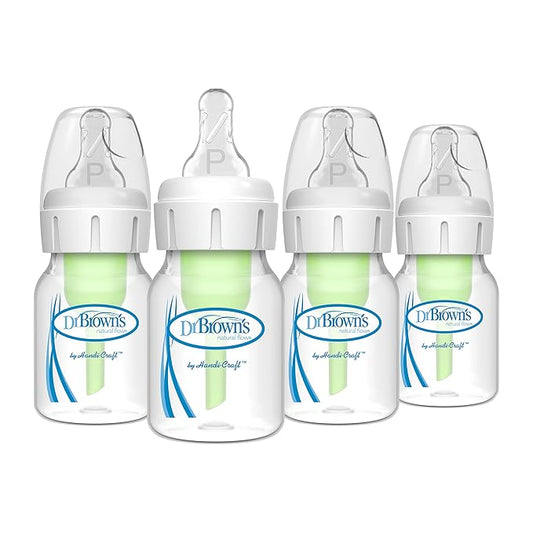 Dr. Brown's Natural Flow Anti-Colic Options+ Narrow Baby Bottle, 2 oz/60 mL, with Preemie Flow Nipple, 0m+, 4 Pack-CubbioJoy