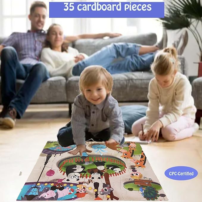 Jumbo Floor Puzzle for Kids, Large Jigsaw Puzzles 35 Piece for Kids Ages 3-5,Preschool Learning & Education Toys, Gifts for 4-8 Year Old Boys and Girls (Panda Animals)-CubbioJoy